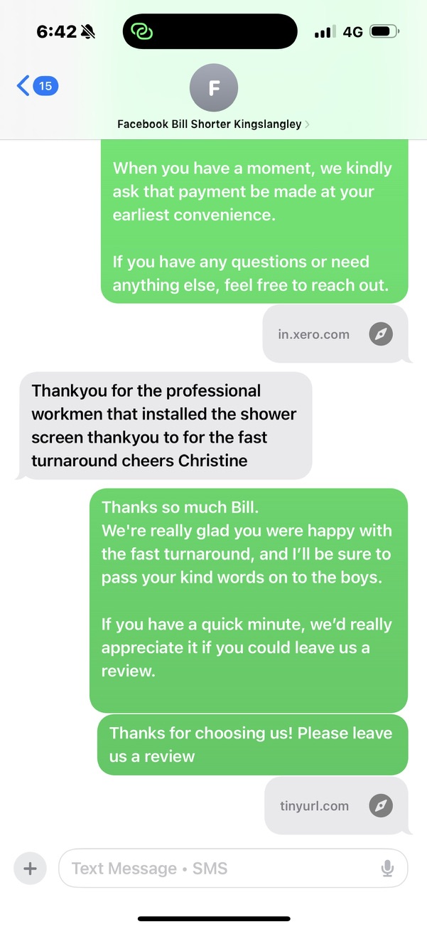 Bill SMS: Professional workmen, fast turnaround