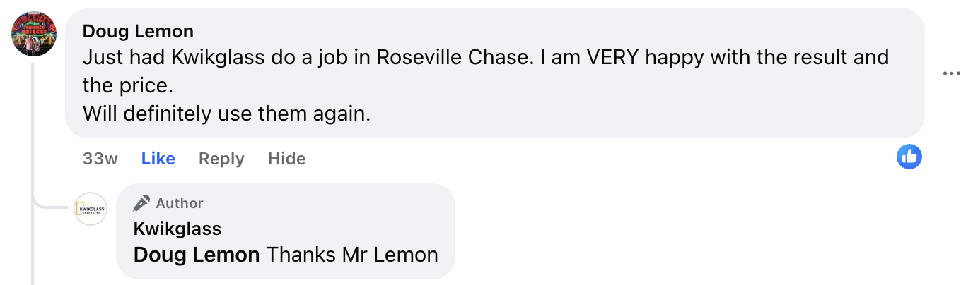 Doug Lemon Facebook comment: Very happy with the result and the price