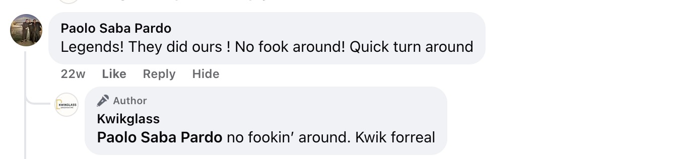 Paolo Saba Pardo Facebook: Legends! They did ours! No fook around! Quick turn around