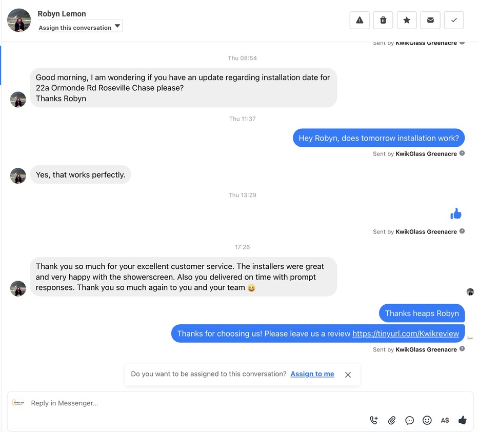 Robyn Messenger: Excellent customer service, installers were great, delivered on time