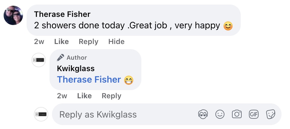 Therase Fisher Facebook: 2 showers done today. Great job, very happy